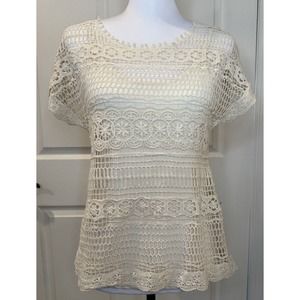 Woman’s Kenar Crochet Ivory Top Size Small Boho Cottage Classic Blouse Country